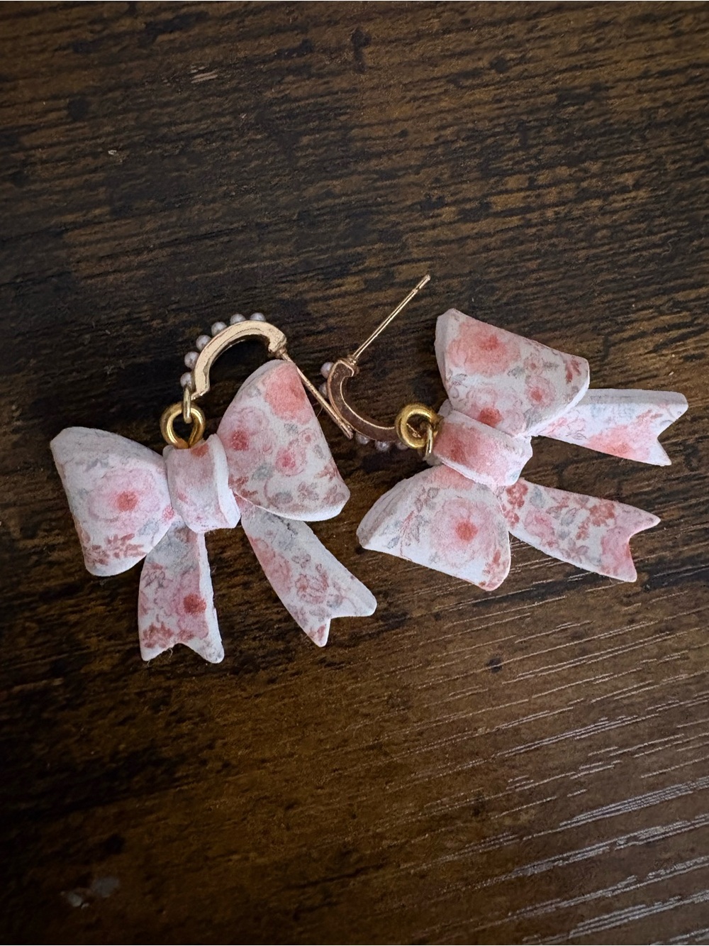 Pink Floral Bow Drop Earrings